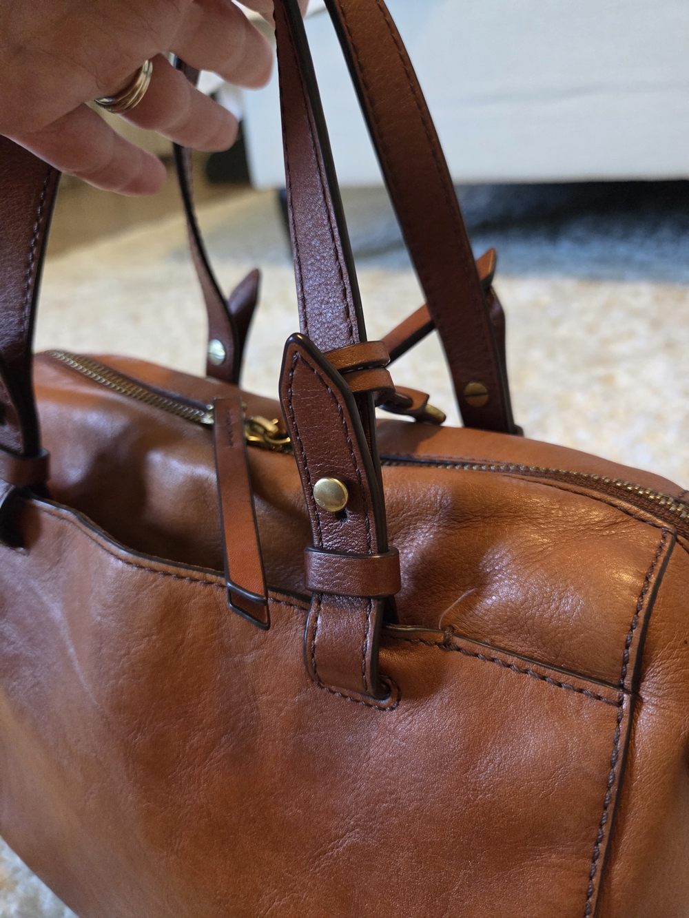 Fossil Cognac Leather Satchel with Key Charm - Picture 12 of 16